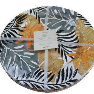 Acacia Home Melamine Dinner Plate Set 4 Tropical Leaf Black Gray Orange 11" NWT
